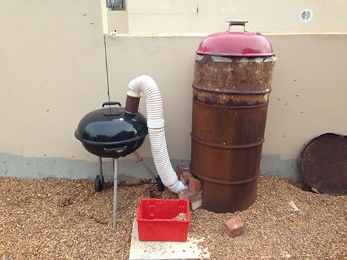 First smoker built from two 44-gallon drums